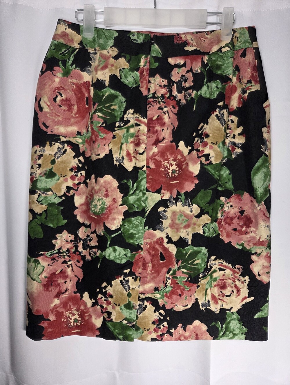 Talbots Black Floral Pencil Skirt Size 6 Cotton Blend